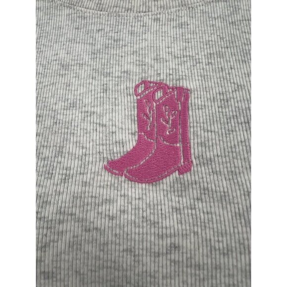Aeropostale Seriously Soft Baby Tee L Beige Pink Embroidered Cowboy Boot Graphic - Picture 5 of 11